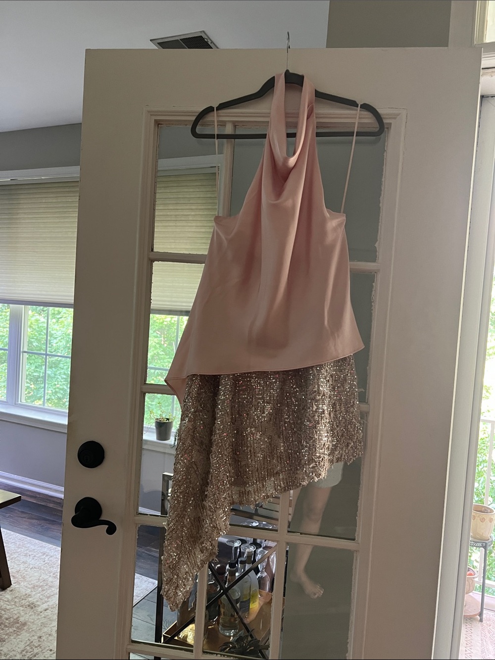 Zara Blush Pink Halter Top with Champagne Sequin Skirt